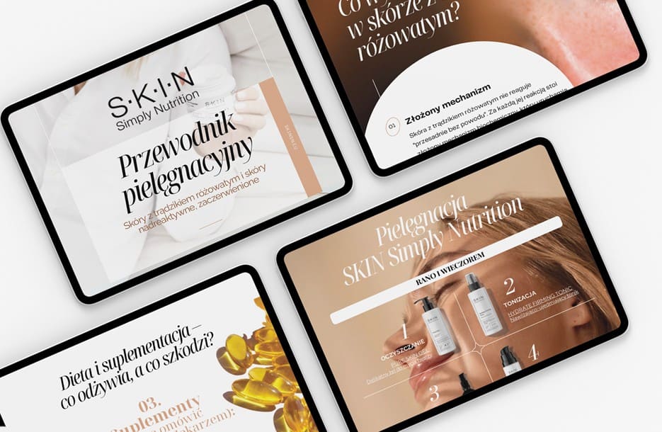Przewodnik pielęgnacyjny SKIN Simply Nutrition na ekranach tabletów